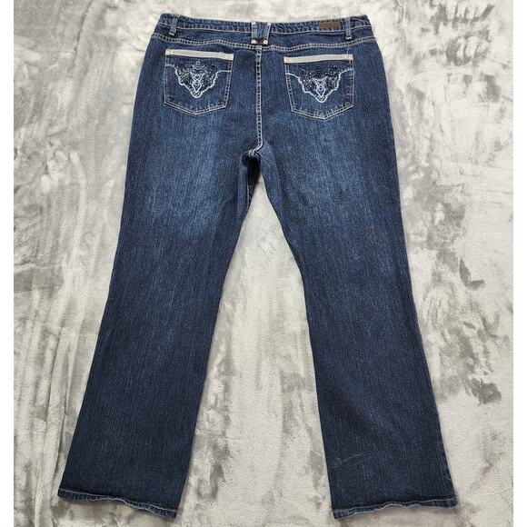 Village Jeans Womens 22 Blue Dark Wash High Rise Bootcut Stretch Denim Casual - Picture 4 of 16